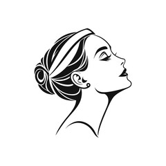 Vector black silhouette of a beautiful woman's head in a round frame 