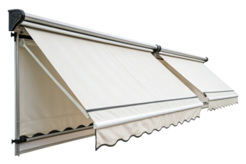 Pair of beige outdoor awnings isolated with transparent background