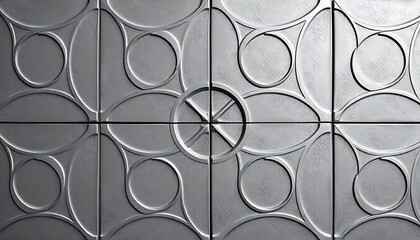 Abstract Grey Panel with Circular and Floral Designs