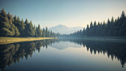 Fototapeta premium A peaceful retreat by the reflective waters