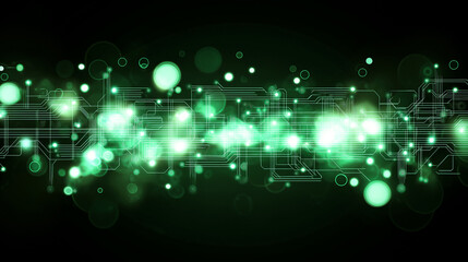 Futuristic Abstract Glow with Green and Silver Bokeh Lights in a High-Tech Design