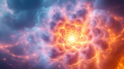 Fiery Nebula Swirls Form Cosmic Flower Design
