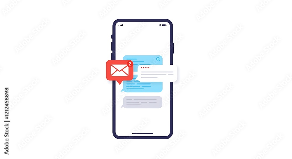 Poster new message notification concept on smartphone. new email pop up. incoming, open messaging. chatting