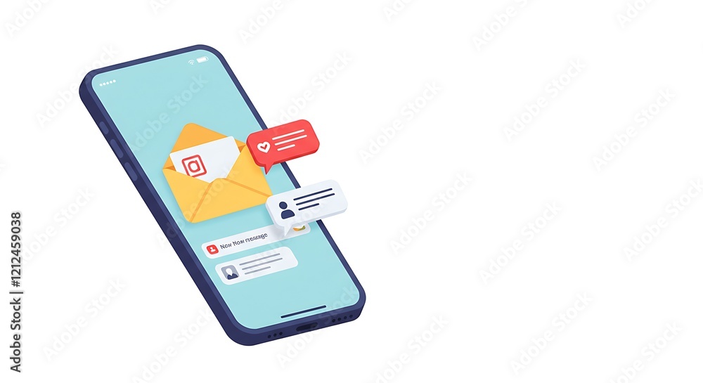 Poster new message notification concept on smartphone. new email pop up. incoming, open messaging. chatting