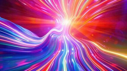 Obraz premium A vibrant, abstract swirl of colorful light beams creating a dynamic visual experience.