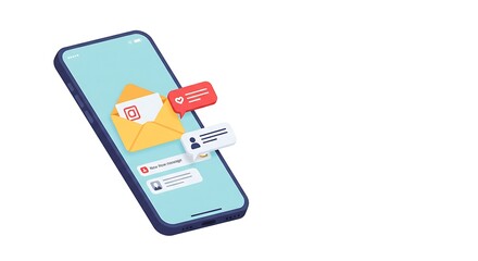 New message notification concept on smartphone. New email pop up. Incoming, open messaging. Chatting, mail, post, letter symbol, sign, emblem with new notification on phone or website