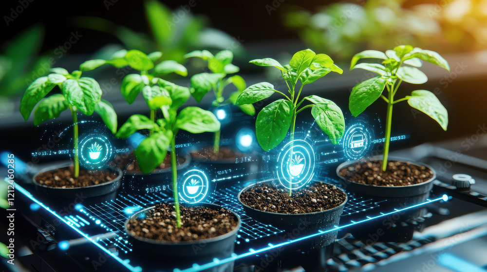 Fototapete digital representation of nursery with real time data monitoring plants. image showcases green seedl