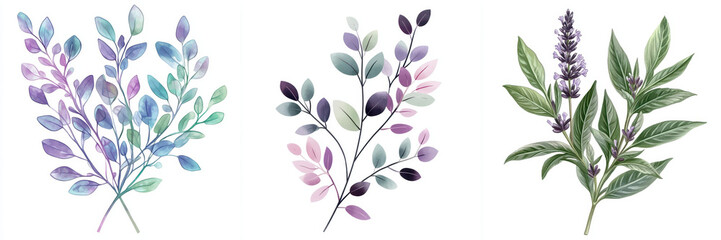 Obraz premium Lush lavender and leafy sprigs in soft pastel colors create serene vibe