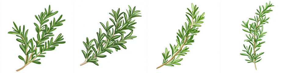 Fototapeta premium Fresh rosemary twigs arranged in flat style, showcasing vibrant green leaves