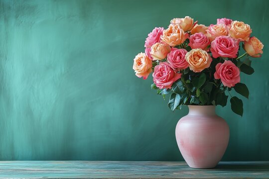 Teacher's day background.Black chalk board frame empty copy space and fresh flowers in vase.Holiday feminine poster.Spring greeting 8 march icon.