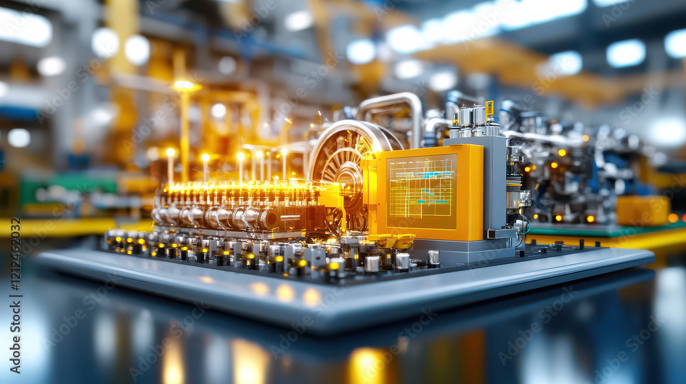 Poster digital representation of engineering plant showcasing advanced machinery and technology. image high