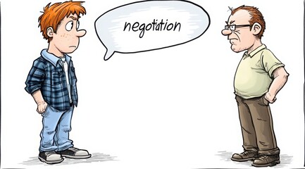 word "negotiation" visualisation in the cartoon style,some negotiation attributes --chaos 50 --ar 9:5 --profile 8p7vdbp --v 6.1 Job ID: f827740c-0eff-4b6d-aa40-6c551255e95f