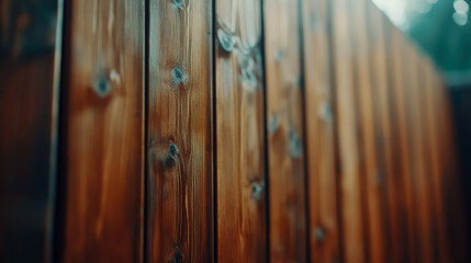 Fototapeta premium Close-up of Rich Brown Wooden Planks, Natural Grain Texture, Fence or Wall Detail
