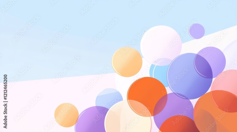 Poster colorful abstract design features circles in various sizes against a light background