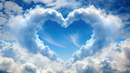 Clouds in blue sky with heart shape made of white fluffy clouds , cloud, soft, cloud, soft, blue, heart, serene, peaceful