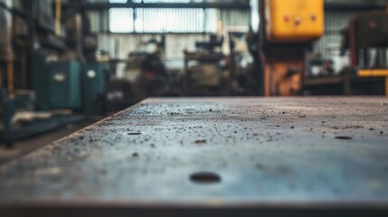 Workshop steel plate with authentic scratches industrial setting surface view workshop environment authenticity concept
