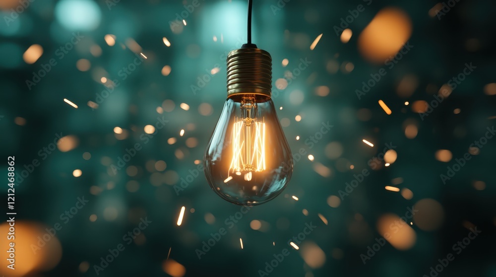 Poster this enchanting image features a glowing lightbulb surrounded by sparks, symbolizing inspiration and
