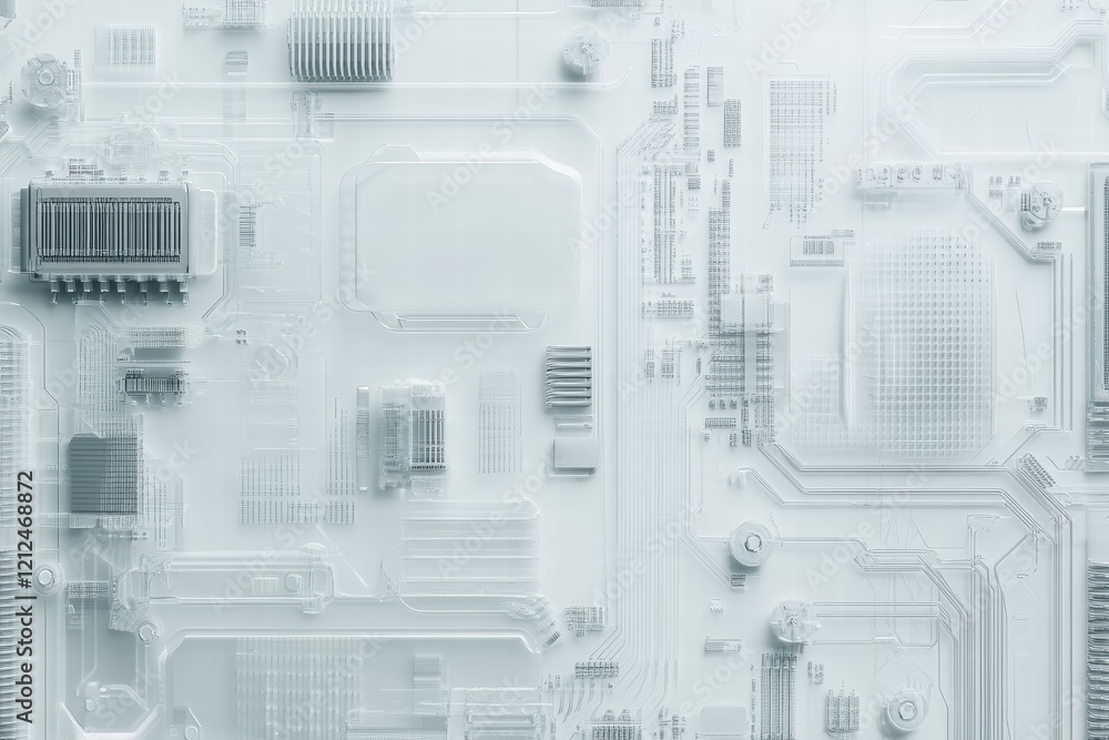 Poster circuit board design on white background showcasing technological transparency