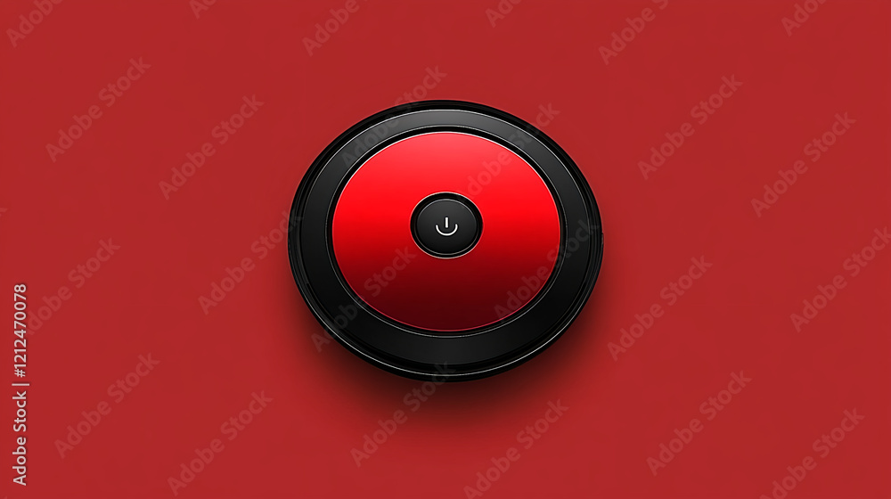 Poster power button activation minimalist design digital technology red background close-up view modern con