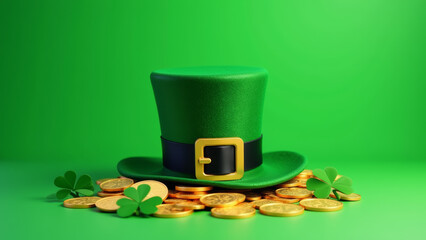 St. Patrick's Day Leprechaun Hat with Gold Coins and Shamrocks, Cheerful Celebration