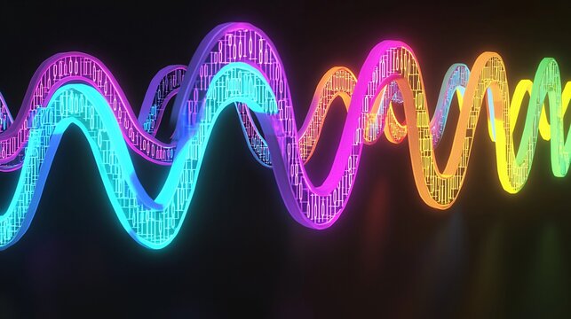code stream of binary numbers cascading down a black backdrop with a futuristic neon glow. Binary Numbers 