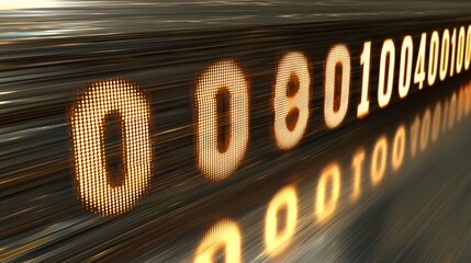 smooth wave of binary digits rolling across a metallic surface with a soft blur effect for depth. Binary Numbers 