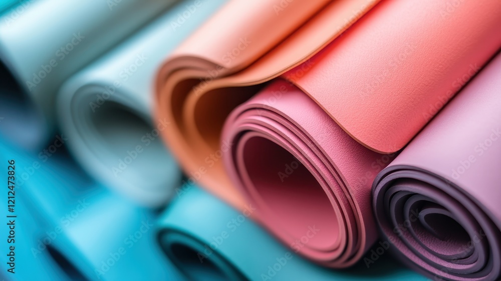 Poster the image presents rolled leather sheets in an array of bright colors, displaying their unique textu