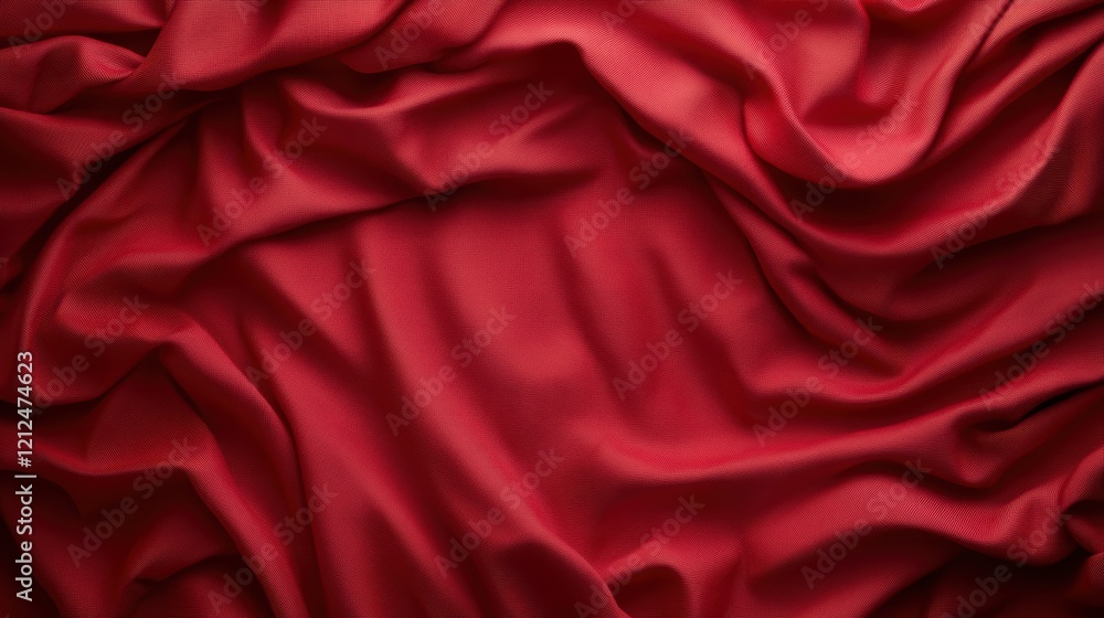 Poster this image showcases a rich red fabric draped elegantly, revealing its soft textures and smooth appe