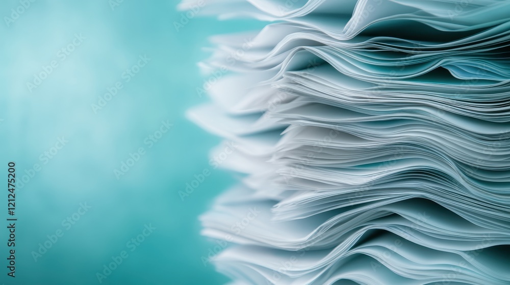Poster an elegant arrangement of wavy paper sheets in soft aqua tones creates a beautiful visual rhythm tha