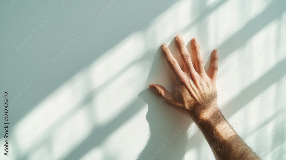 Poster an artistic representation of a hand under soft shadows, creating a dynamic light play that evokes e