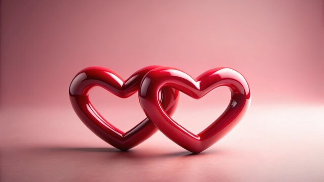 Two red hearts intertwined, symbolizing unity and love between two entities, set against a soft pink background, love