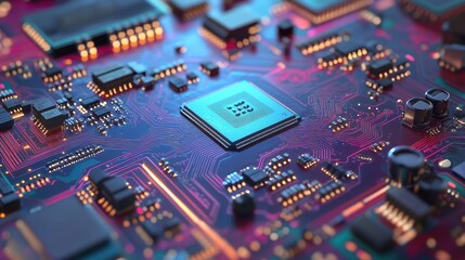 Fototapeta premium Detailed electronic circuit board during testing, showcasing fine probes, detailed pathways, and vibrant PCB textures.