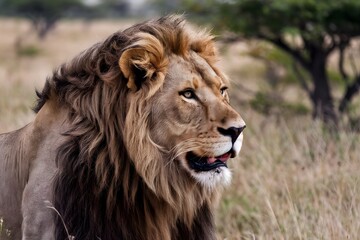 Naklejka premium lion in the grass