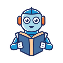 Robot Reading Book Icon Vector Art Illustration