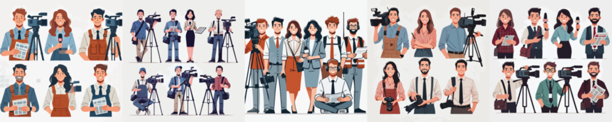 Fototapeta premium vector set of journalist characters with work equipment
