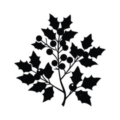 Fototapeta premium Holly Bush With Berries Silhouette