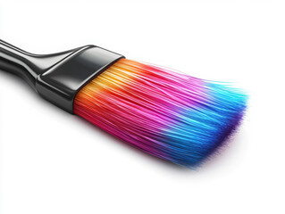 Fototapeta premium 3D art brush icon with multicolored bristles on white background
