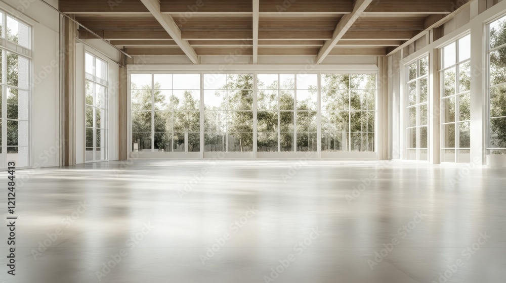 Poster this spacious modern studio features large windows allowing natural light to flood in, creating a se