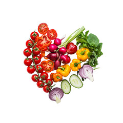 Heart healthy Mediterranean diet in heart-shape transparent background
