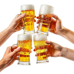 Beer Cheer beer pouring in glass isolated on transparent background