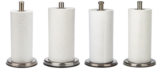 Four stainless steel paper towel holders isolated with transparent background