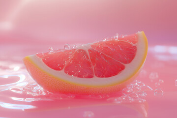 Fototapeta premium Halved grapefruit showcases vibrant pink flesh resting on soft background