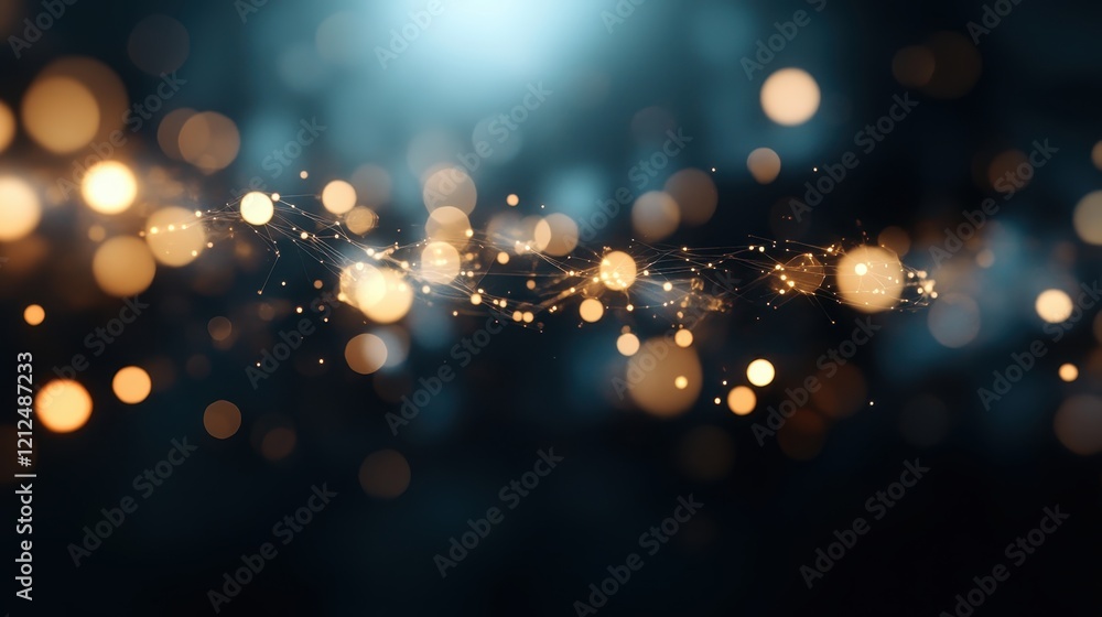 Poster an intriguing abstract image featuring scattered warm light effects and glittering particles, evokin