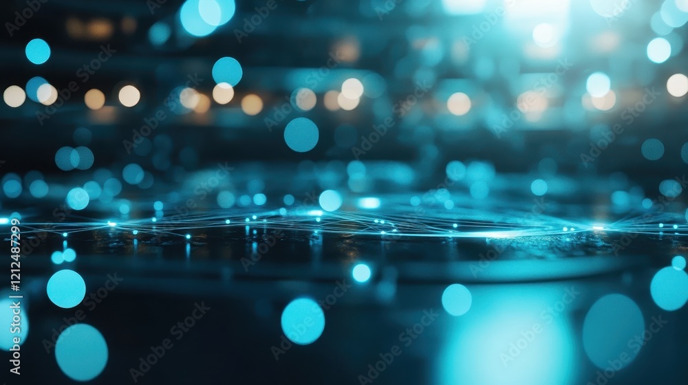 Poster this cool blue abstract background features scattered bokeh lights, creating a luxurious and tranqui
