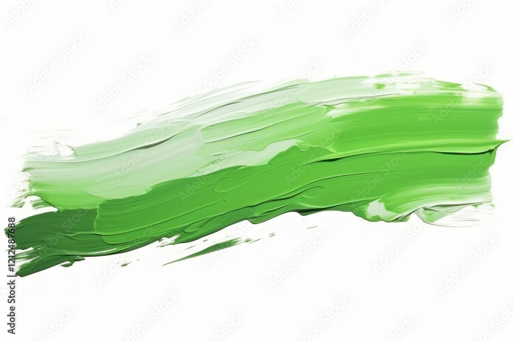 Poster vibrant green acrylic paint is dynamically stroked across a white background, creating a textured an