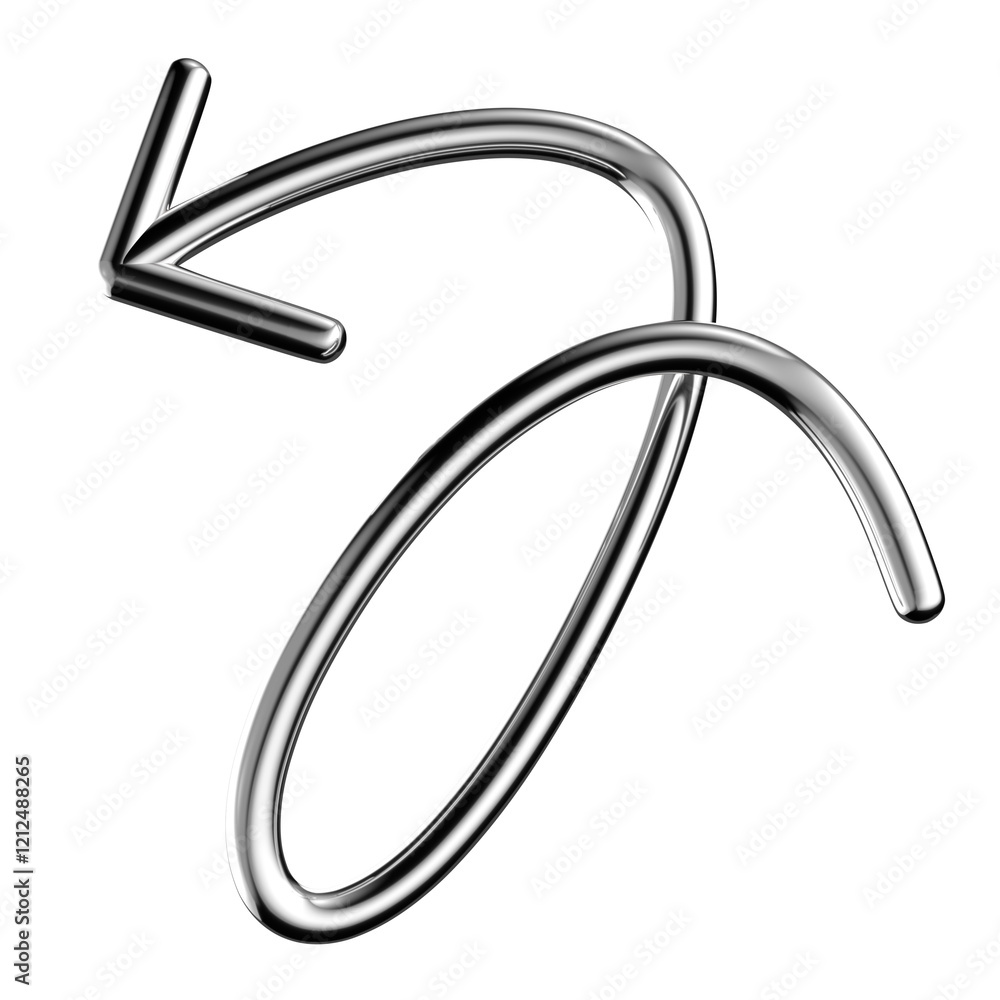 Fototapete metallic wriggling arrow 3d shape isolated. futuristic chrome squiggle line arrow, abstract tangled 