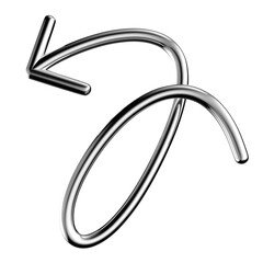 Metallic wriggling arrow 3D shape isolated. Futuristic chrome squiggle line arrow, abstract tangled curved pointer
