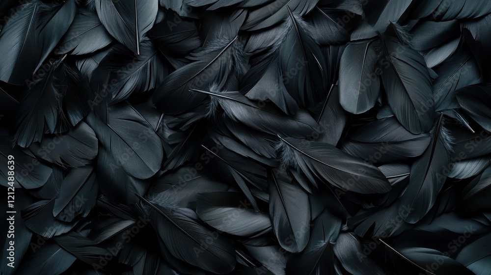 Poster this mesmerizing image showcases an elegant collection of deep black feathers, arranged closely toge