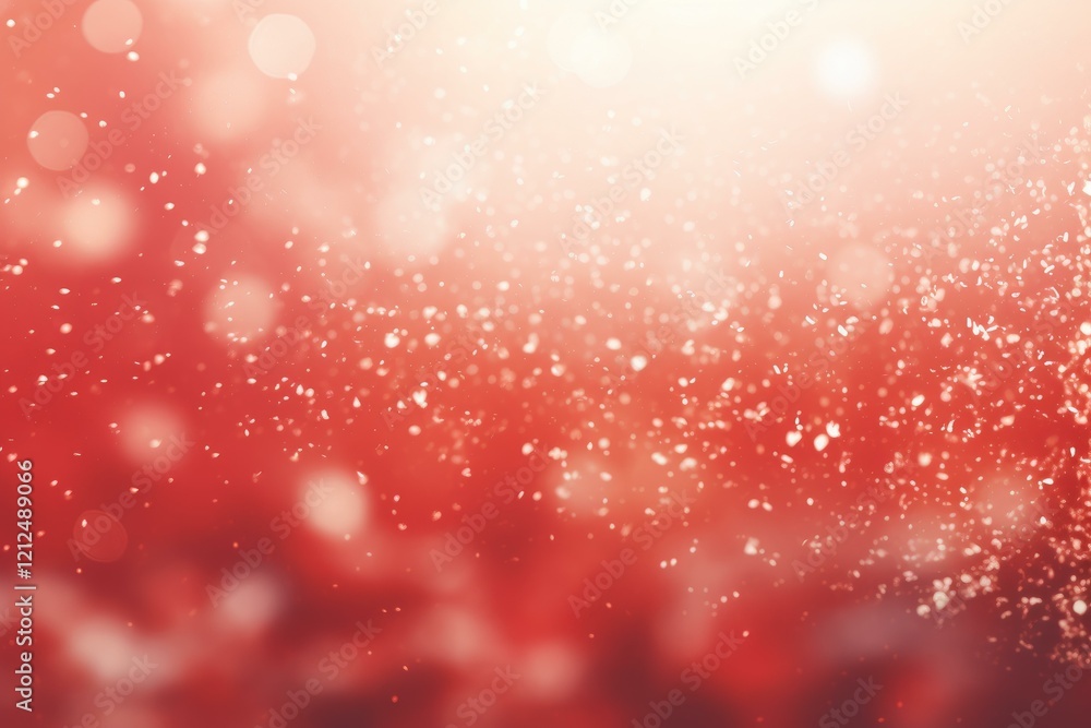 Poster red abstract background features falling snow and bokeh effect, creating a festive atmosphere perfec
