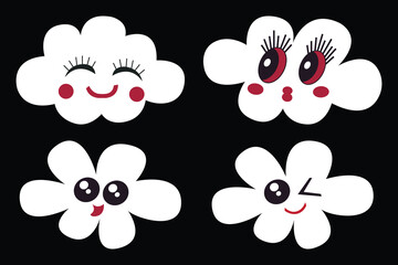 Adorable cartoon flower faces - cute emoticons for kids 